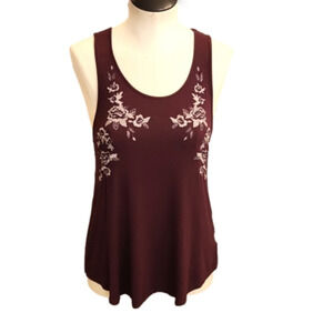 WOMENS American Eagle burgundy Soft & Sexy tank with embroidered flowers size S.